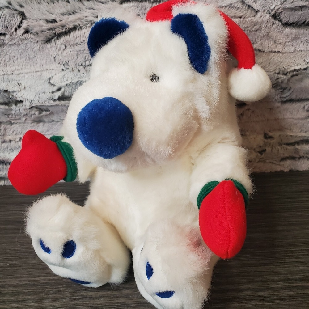 CHOSUN Plush Polar Bear‎ With Big Blue Nose Ears Paws Red Mittens Santa Hat 10"